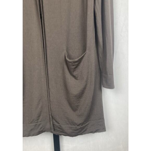 Lafayette 148 Long Cardigan 100% Wool Sz L Brown V-Neck Button Front Pockets - Picture 4 of 10